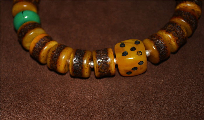 Real Tibetan Old Antique Kapala Bone Mala Prayer Beads Bracelet Rosary Himalayas Buddhism Worry Turquoise Amulet