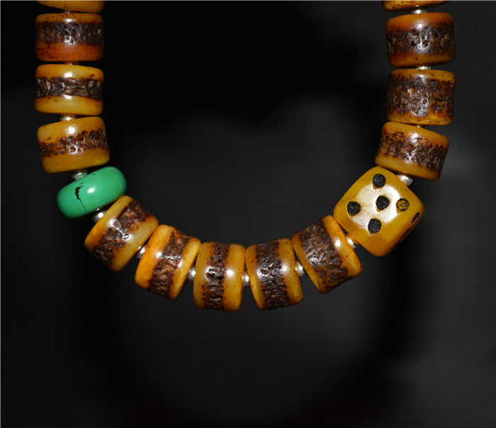 Real Tibetan Old Antique Kapala Bone Mala Prayer Beads Bracelet Rosary Himalayas Buddhism Worry Turquoise Amulet