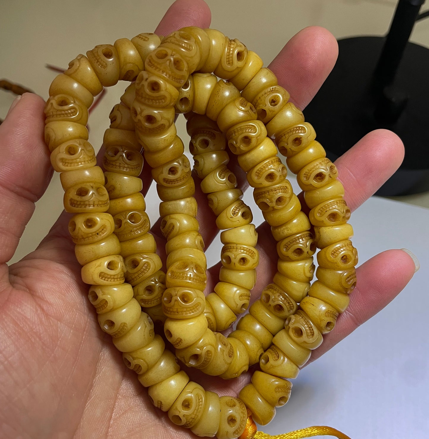 Real Tibetan Old Antique Kapala Bone Mala Prayer Beads Bracelet Skull Rosary Himalayan Genuine 108 Buddhism Worry Necklace Amulet Chitipati