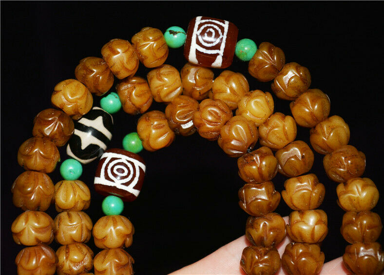 Real Tibetan Old Antique Kapala Bone Prayer Beads Mala Bracelet Rosary Himalayas 108 Buddhism Worry Necklace Amulet Lotus