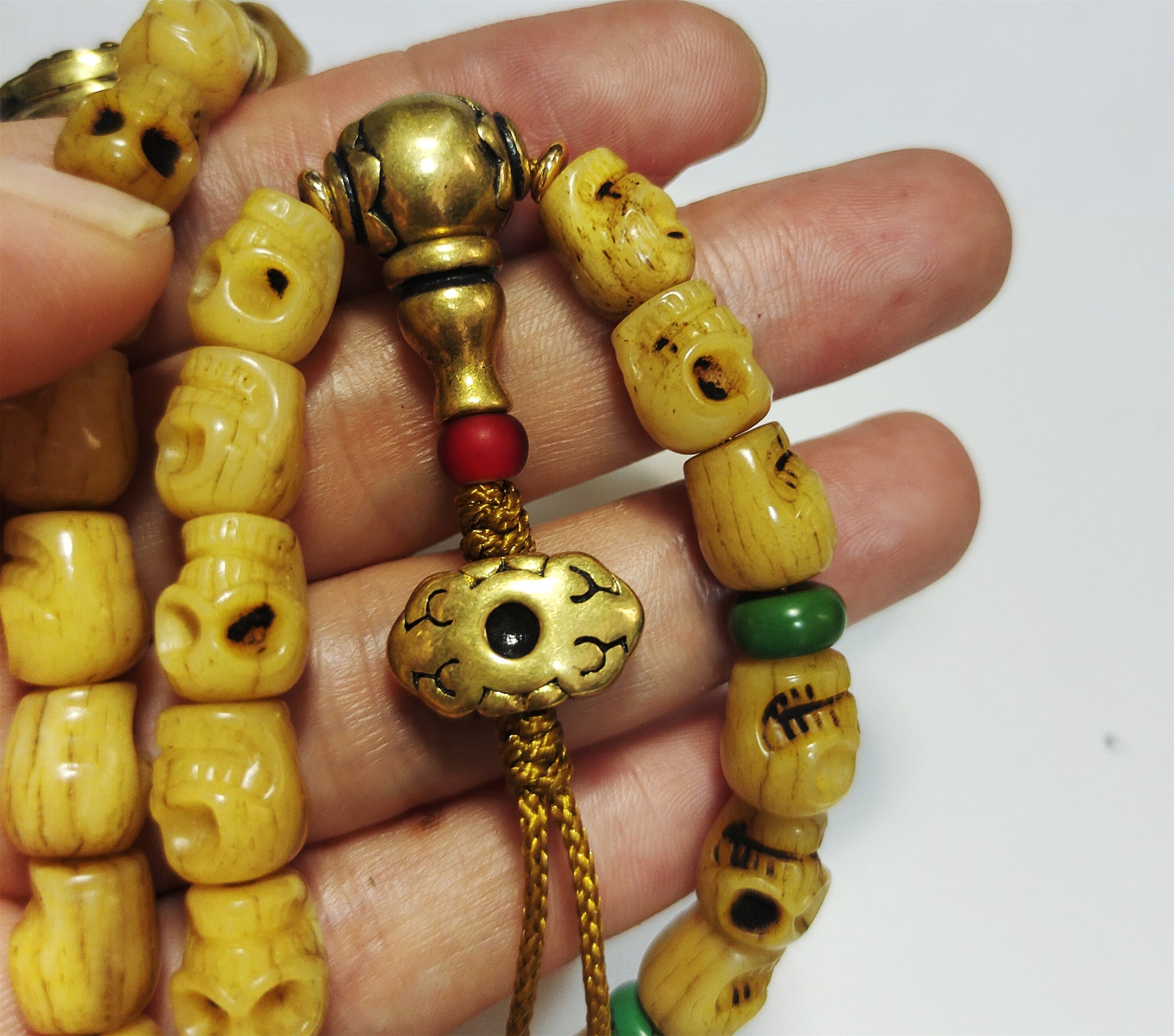 Real Tibetan Old Antique Kapala Bone Skull Mala Prayer Beads Bracelet Rosary Himalaya Genuine 108 Buddhism Worry Necklace Amulet