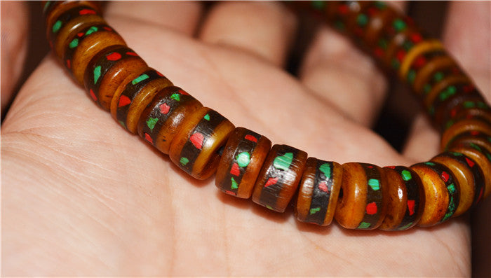 Real Tibetan Old Antique Kapala Mala Prayer Beads Bracelet Rosary Himalayas Turquoise Buddhism Worry Amulet