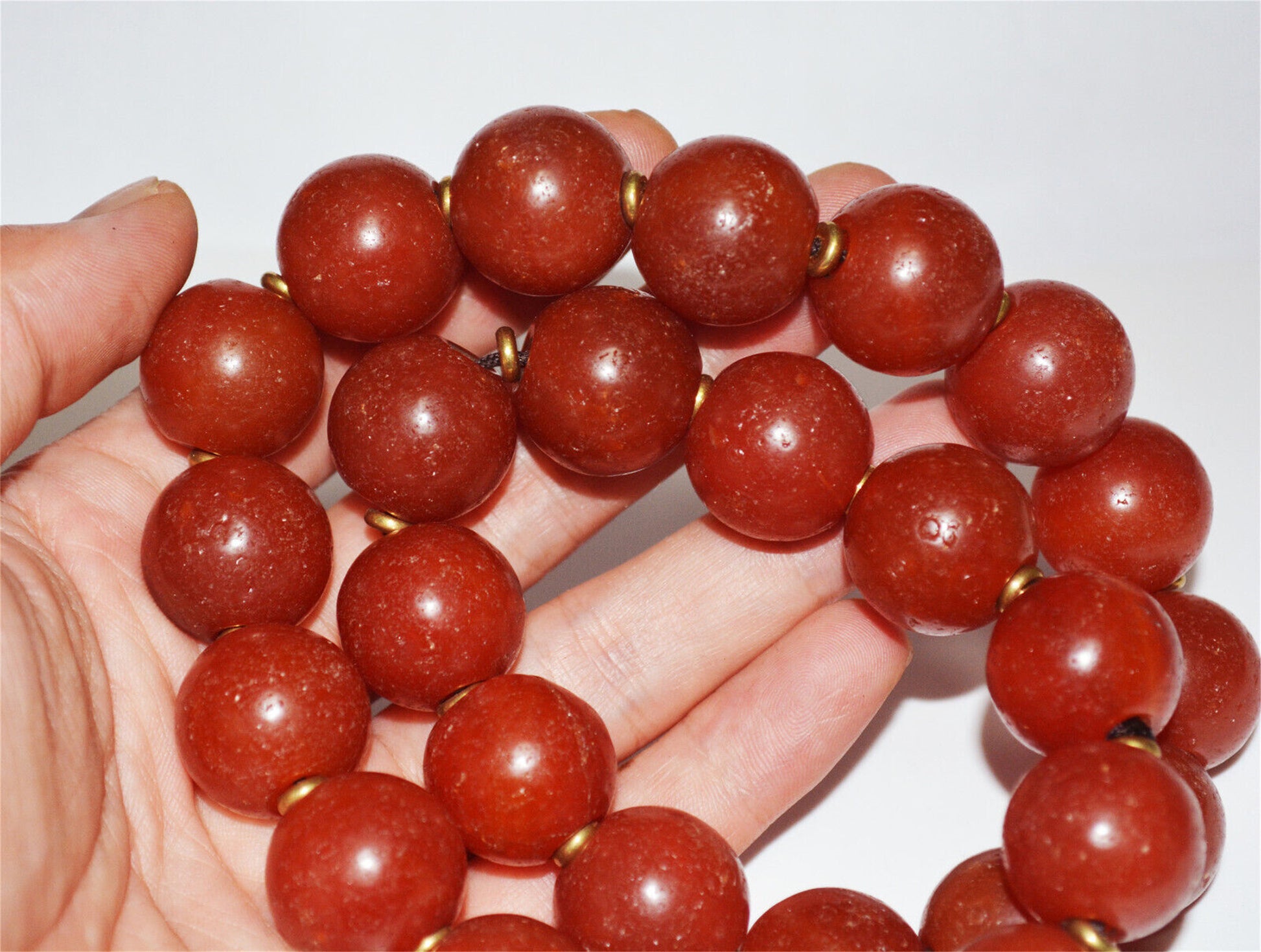 Real Tibetan Old Antique Pema Raka Agate Mala Prayer Beads Nanhong Carnelian Rosary Himalaya Genuine Worry Amulet 20mm