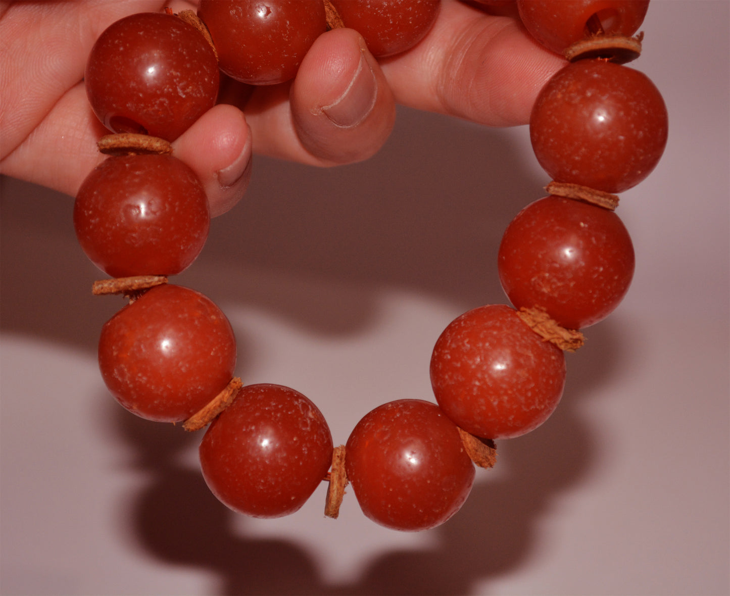 Tibetan Old Antique Nanhong Pema Raka Agate Bracelet Mala Prayer Beads Carnelian Rosary Himalaya Genuine Worry Amulet 20mm