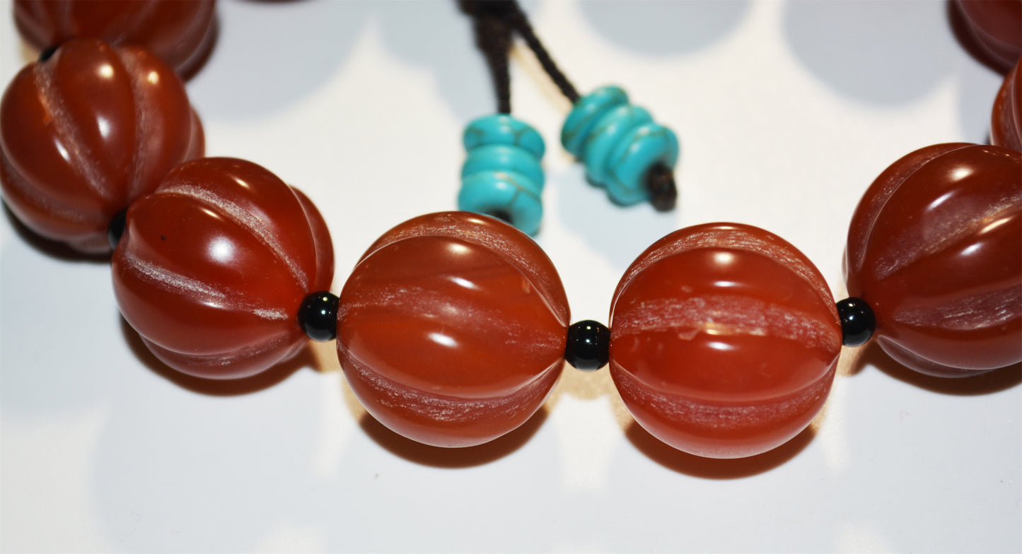 Real Tibetan Old Antique Pema Raka Agate Bracelet Melon Mala Prayer Beads Nanhong Carnelian Pumpkin Rosary Himalaya Genuine Worry Amulet