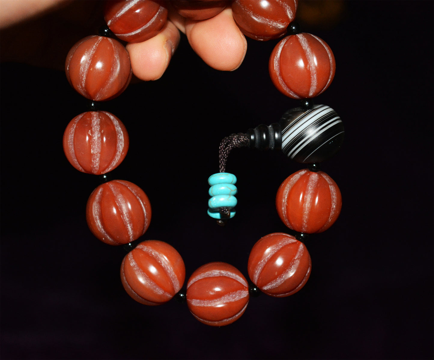 Real Tibetan Old Antique Pema Raka Agate Bracelet Melon Mala Prayer Beads Nanhong Carnelian Pumpkin Rosary Himalaya Genuine Worry Amulet