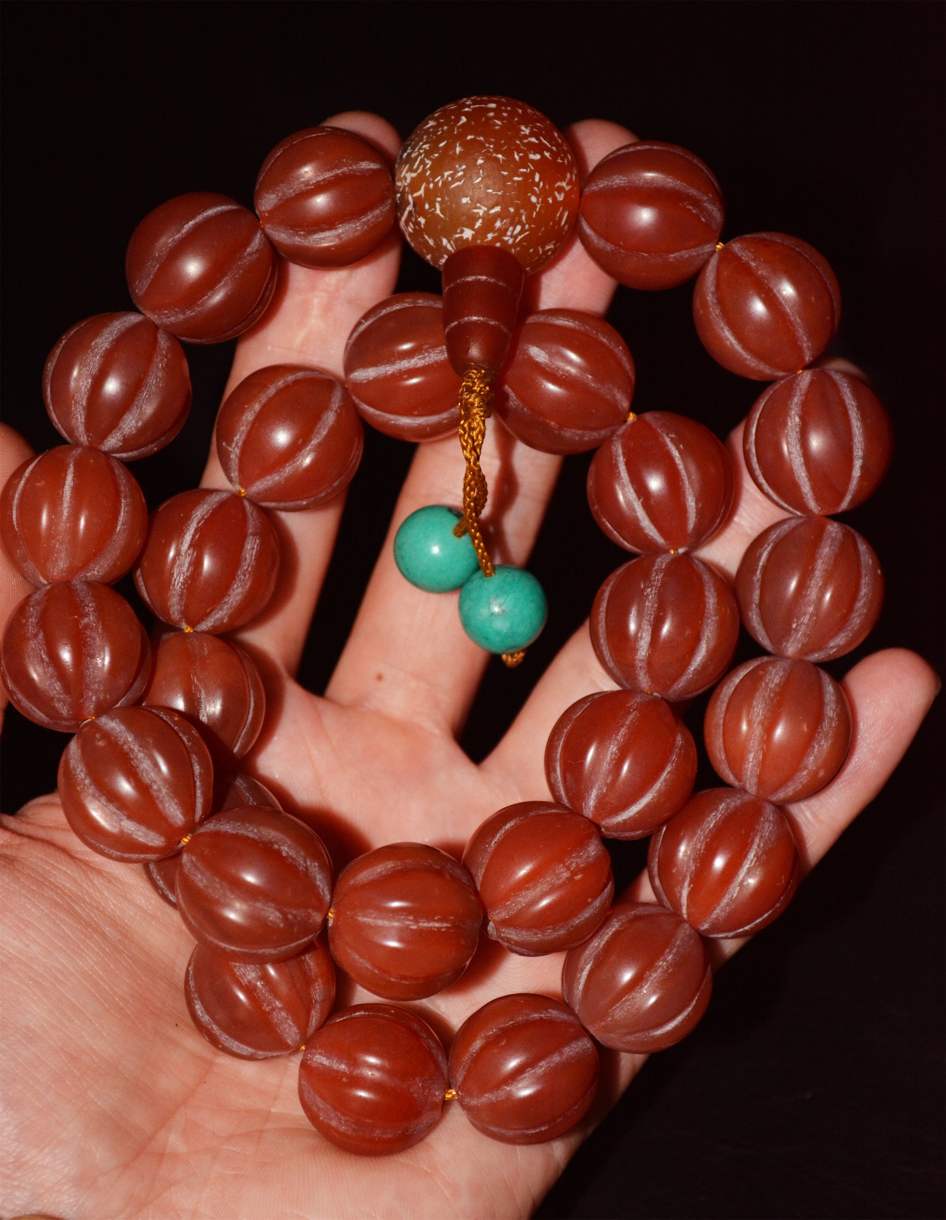 Real Tibetan Old Antique Pema Raka Agate Melon Bracelet Mala Prayer Beads Nanhong Carnelian Rosary Himalaya Genuine Worry Amulet
