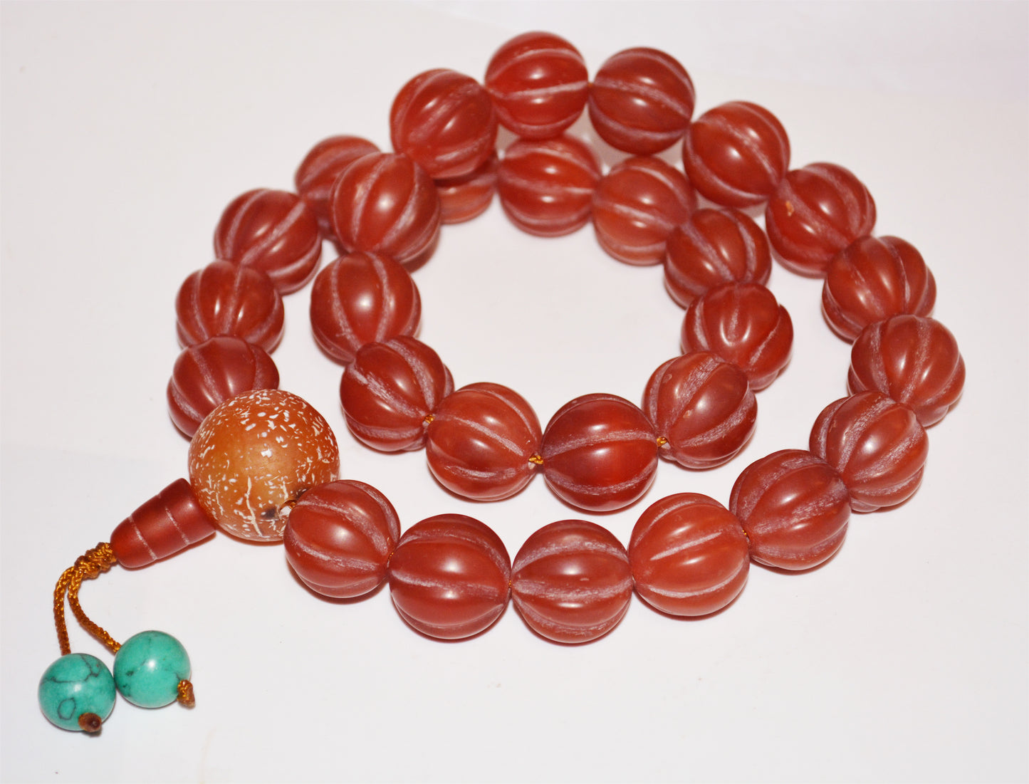 Real Tibetan Old Antique Pema Raka Agate Melon Bracelet Mala Prayer Beads Nanhong Carnelian Rosary Himalaya Genuine Worry Amulet