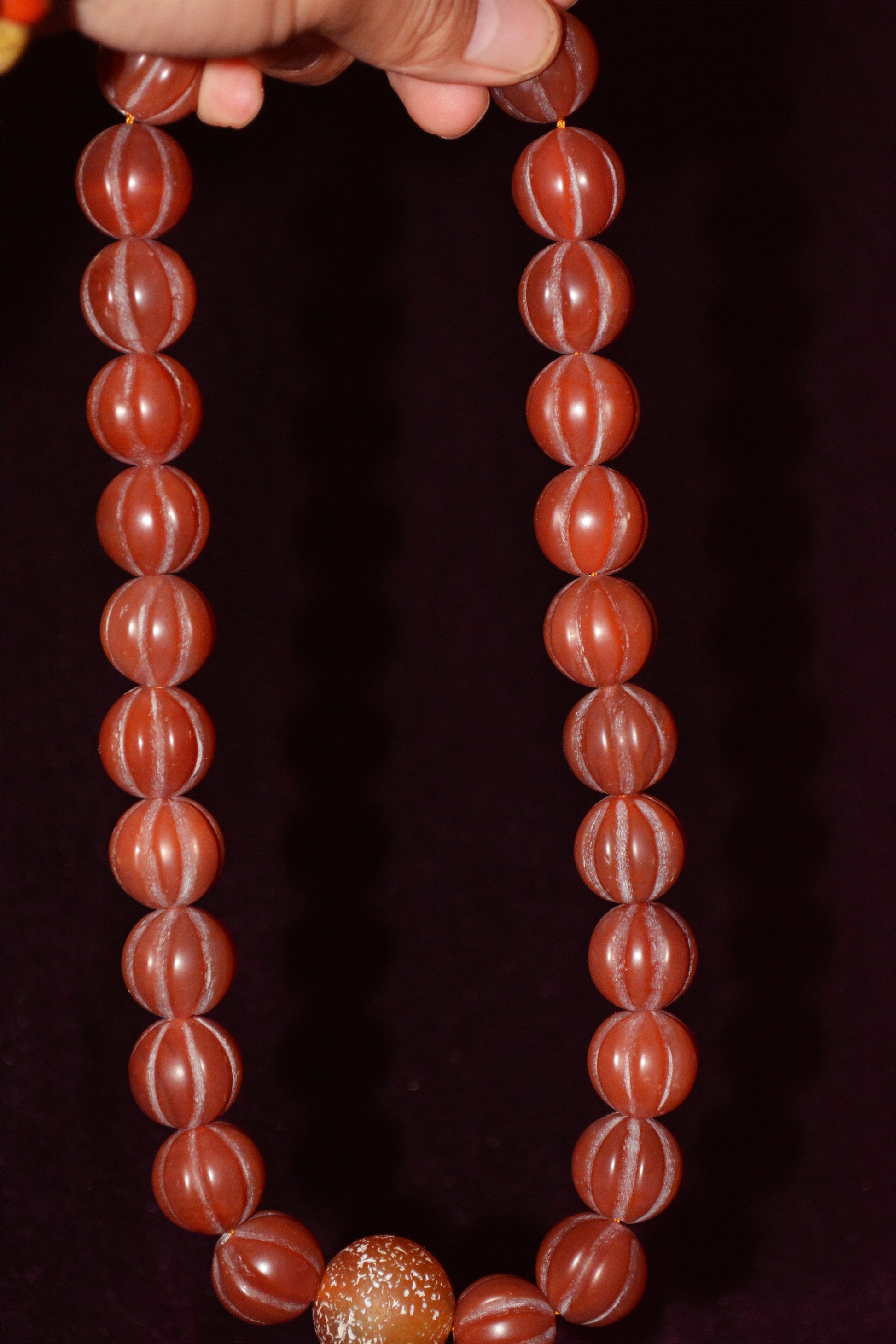 Real Tibetan Old Antique Pema Raka Agate Melon Bracelet Mala Prayer Beads Nanhong Carnelian Rosary Himalaya Genuine Worry Amulet
