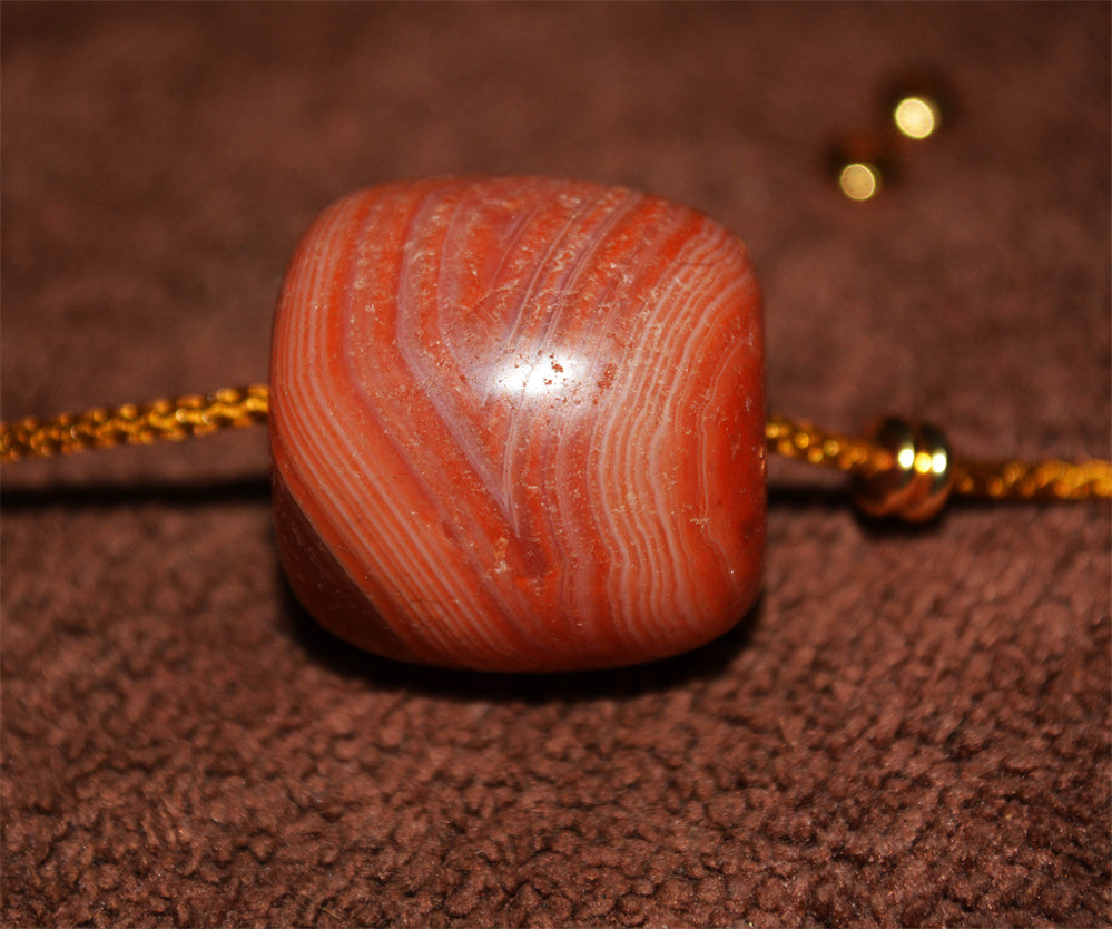 Real Tibetan Old Antique Banded Pema Raka Agate Pendant Bead Bracelet Nanhong Carnelian Himalaya Genuine Amulet