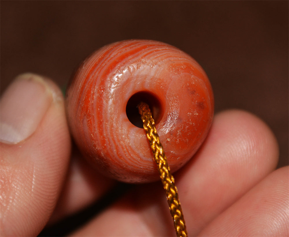 Real Tibetan Old Antique Banded Pema Raka Agate Pendant Bead Bracelet Nanhong Carnelian Himalaya Genuine Amulet