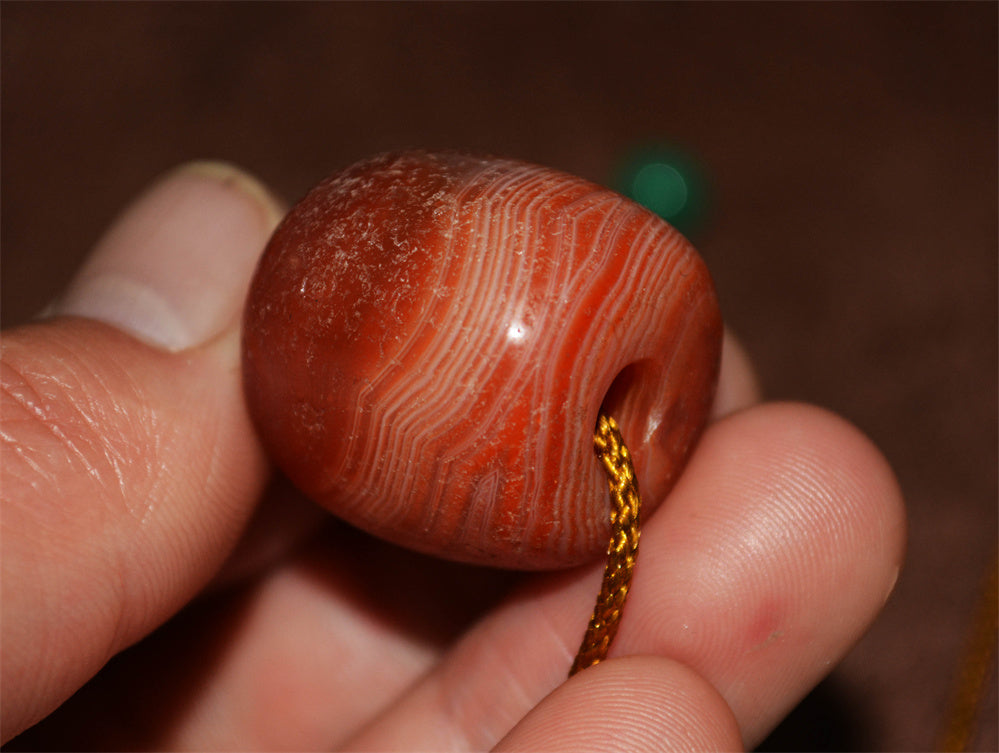 Real Tibetan Old Antique Banded Pema Raka Agate Pendant Bead Bracelet Nanhong Carnelian Himalaya Genuine Amulet