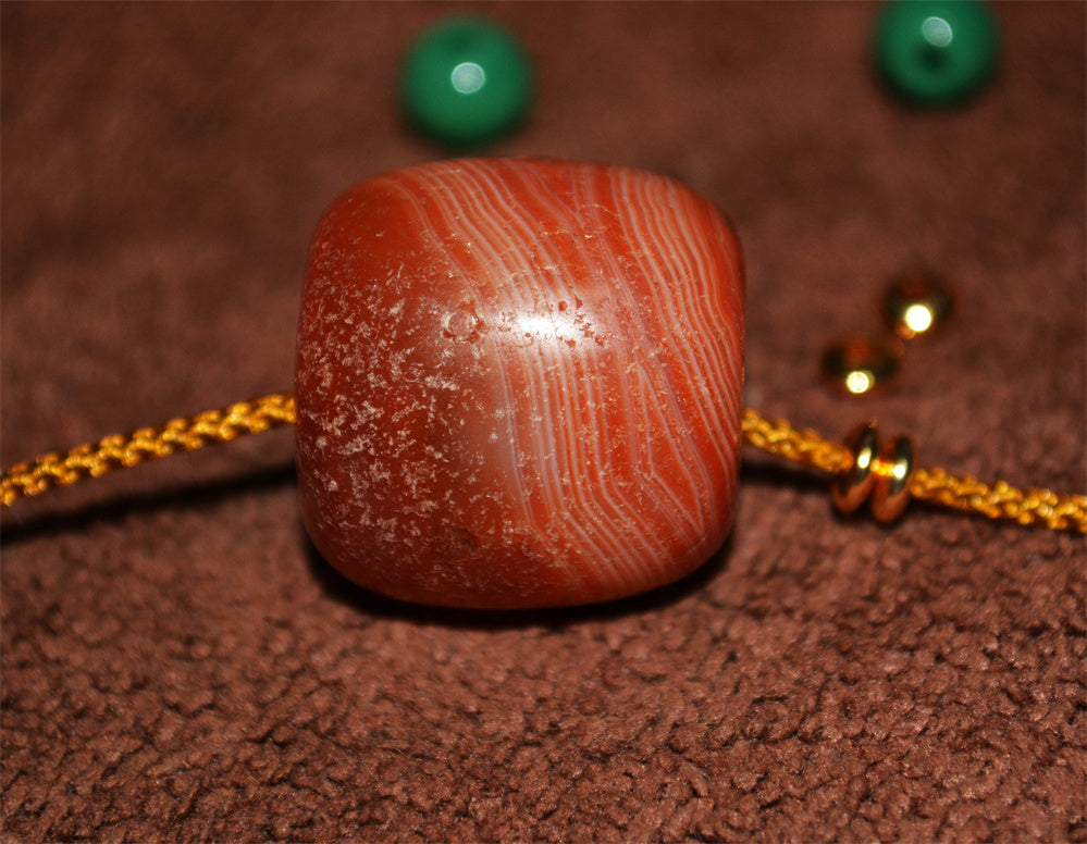 Real Tibetan Old Antique Banded Pema Raka Agate Pendant Bead Bracelet Nanhong Carnelian Himalaya Genuine Amulet