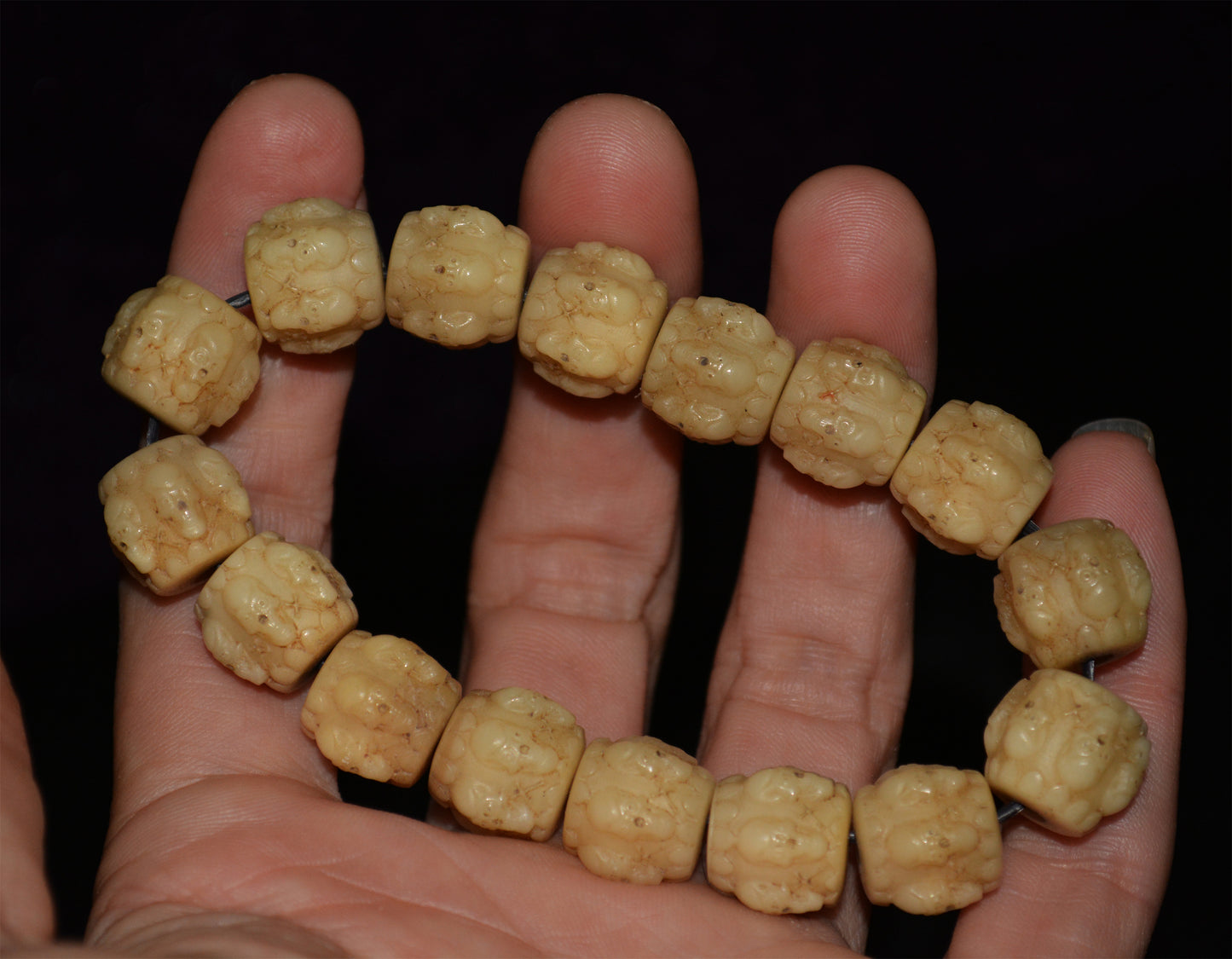 Real Tibetan Old Antique Skull Bracelet Prayer Beads Kapala Bone Mala Rosary Himalayan Genuine Buddhism Worry Amulet