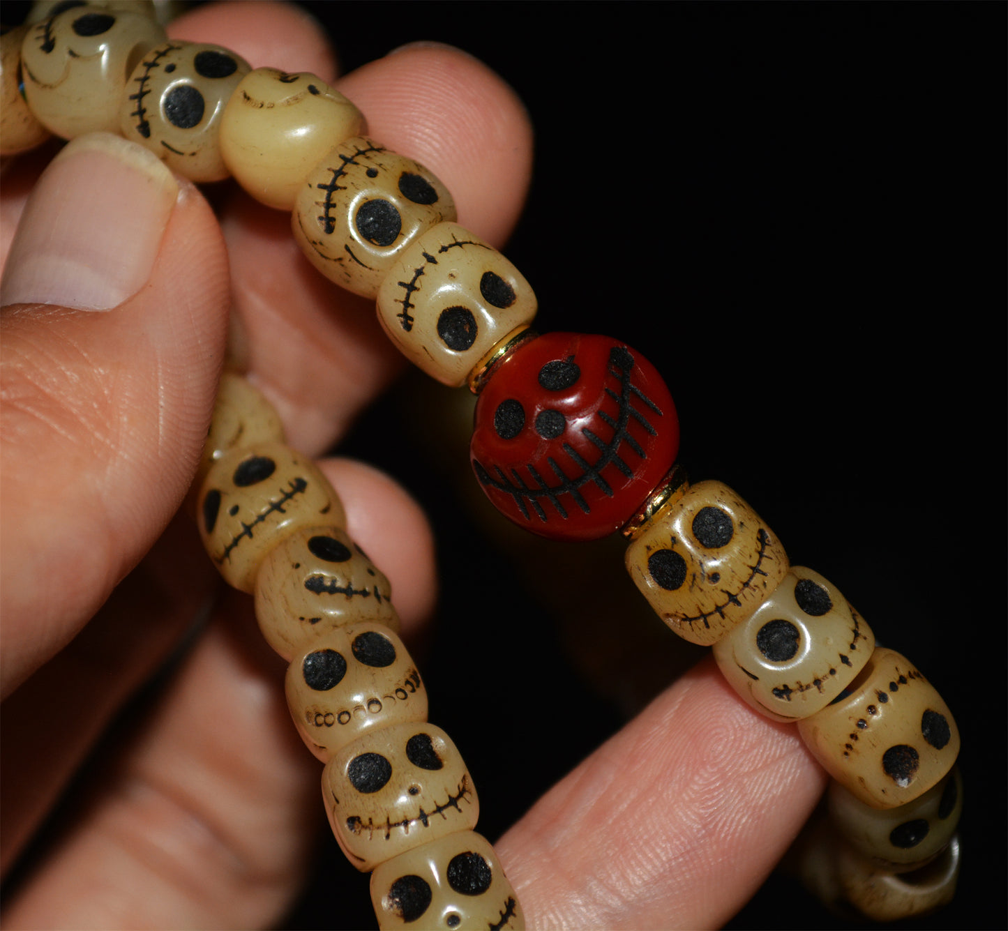 Real Tibetan Old Antique Skull Prayer Beads Bracelet Kapala Bone Mala Rosary Himalayan Genuine 108 Buddhism Worry Necklace Amulet