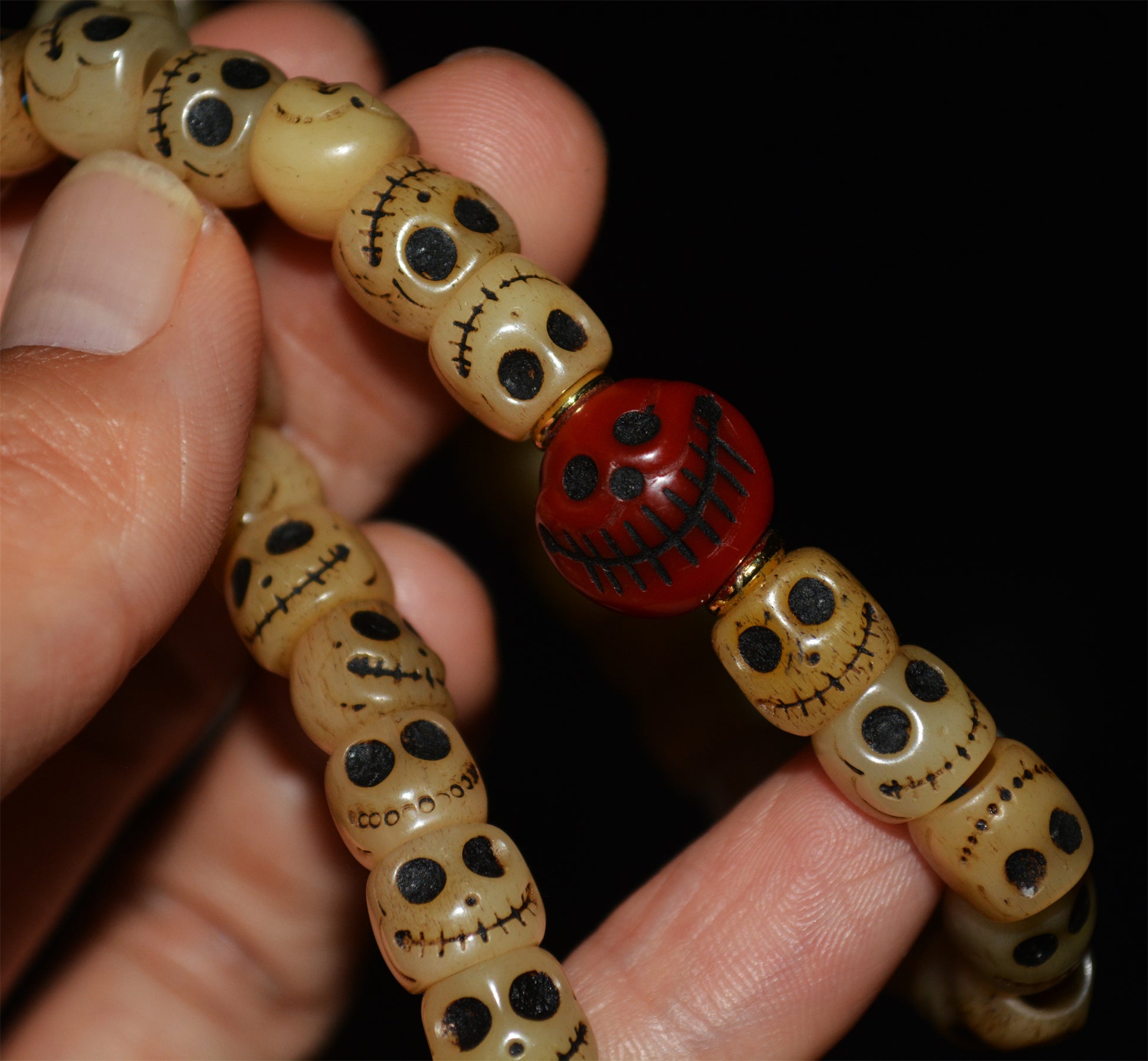Real Tibetan Old Antique Skull Prayer Beads Bracelet Kapala Bone Mala Rosary Himalayan Genuine 108 Buddhism Worry Necklace Amulet