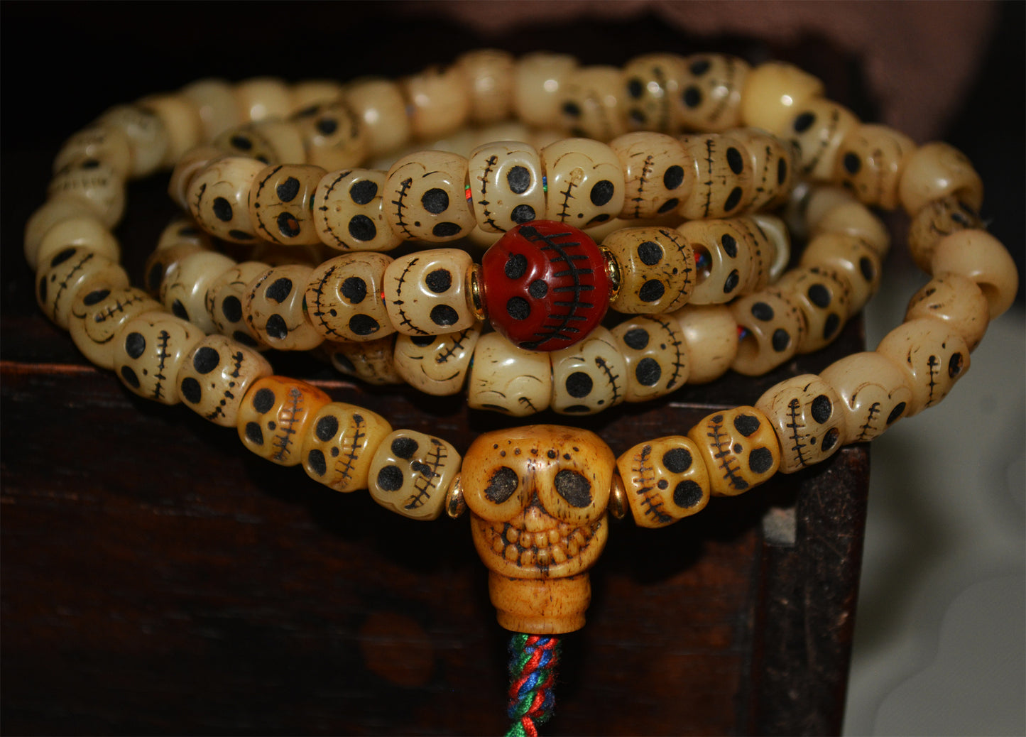 Real Tibetan Old Antique Skull Prayer Beads Bracelet Kapala Bone Mala Rosary Himalayan Genuine 108 Buddhism Worry Necklace Amulet
