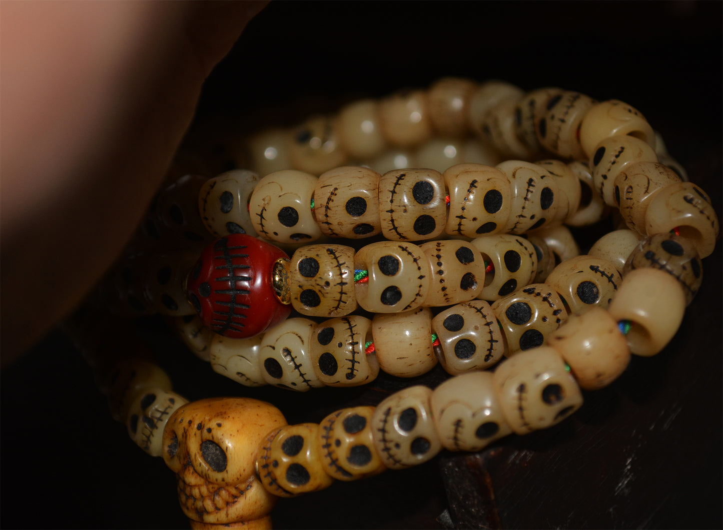 Real Tibetan Old Antique Skull Prayer Beads Bracelet Kapala Bone Mala Rosary Himalayan Genuine 108 Buddhism Worry Necklace Amulet