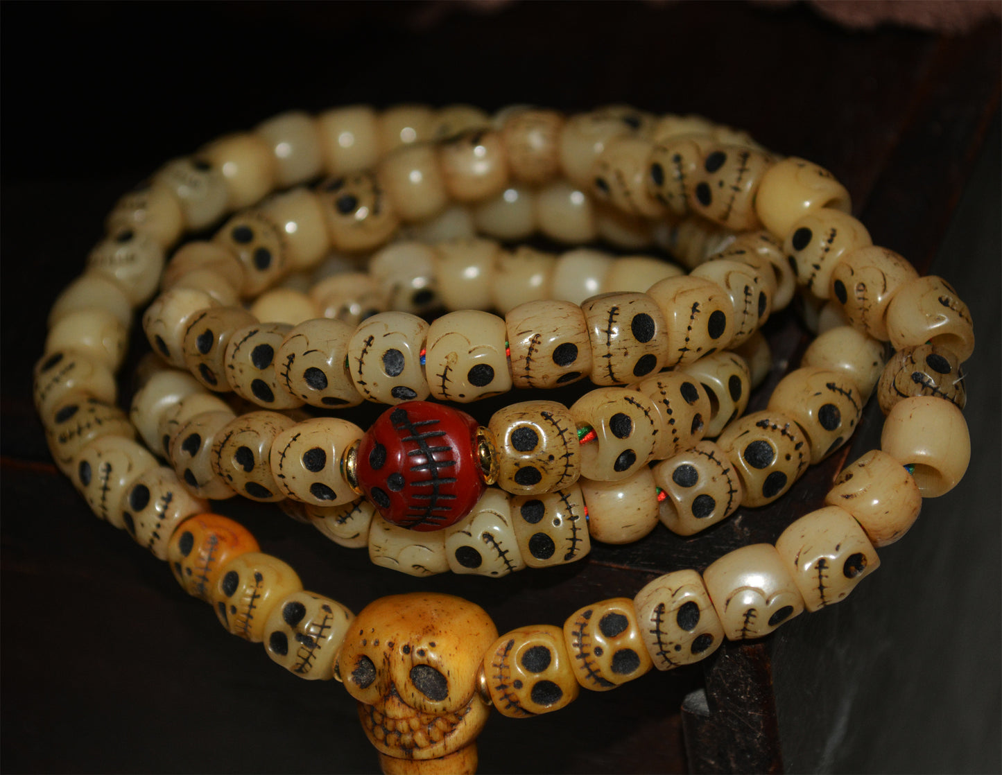 Real Tibetan Old Antique Skull Prayer Beads Bracelet Kapala Bone Mala Rosary Himalayan Genuine 108 Buddhism Worry Necklace Amulet
