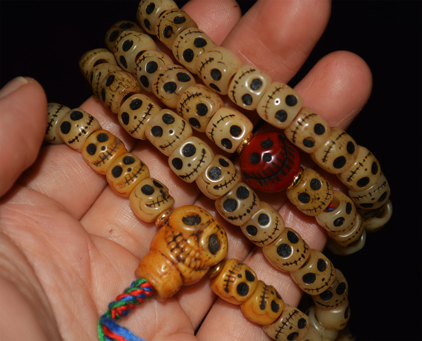Real Tibetan Old Antique Skull Prayer Beads Bracelet Kapala Bone Mala Rosary Himalayan Genuine 108 Buddhism Worry Necklace Amulet