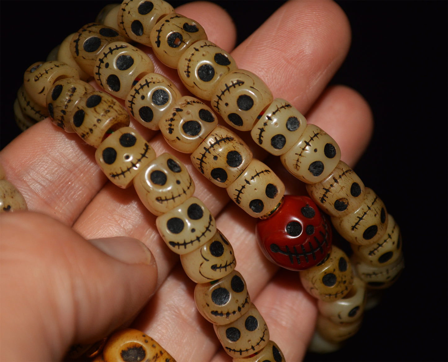 Real Tibetan Old Antique Skull Prayer Beads Bracelet Kapala Bone Mala Rosary Himalayan Genuine 108 Buddhism Worry Necklace Amulet