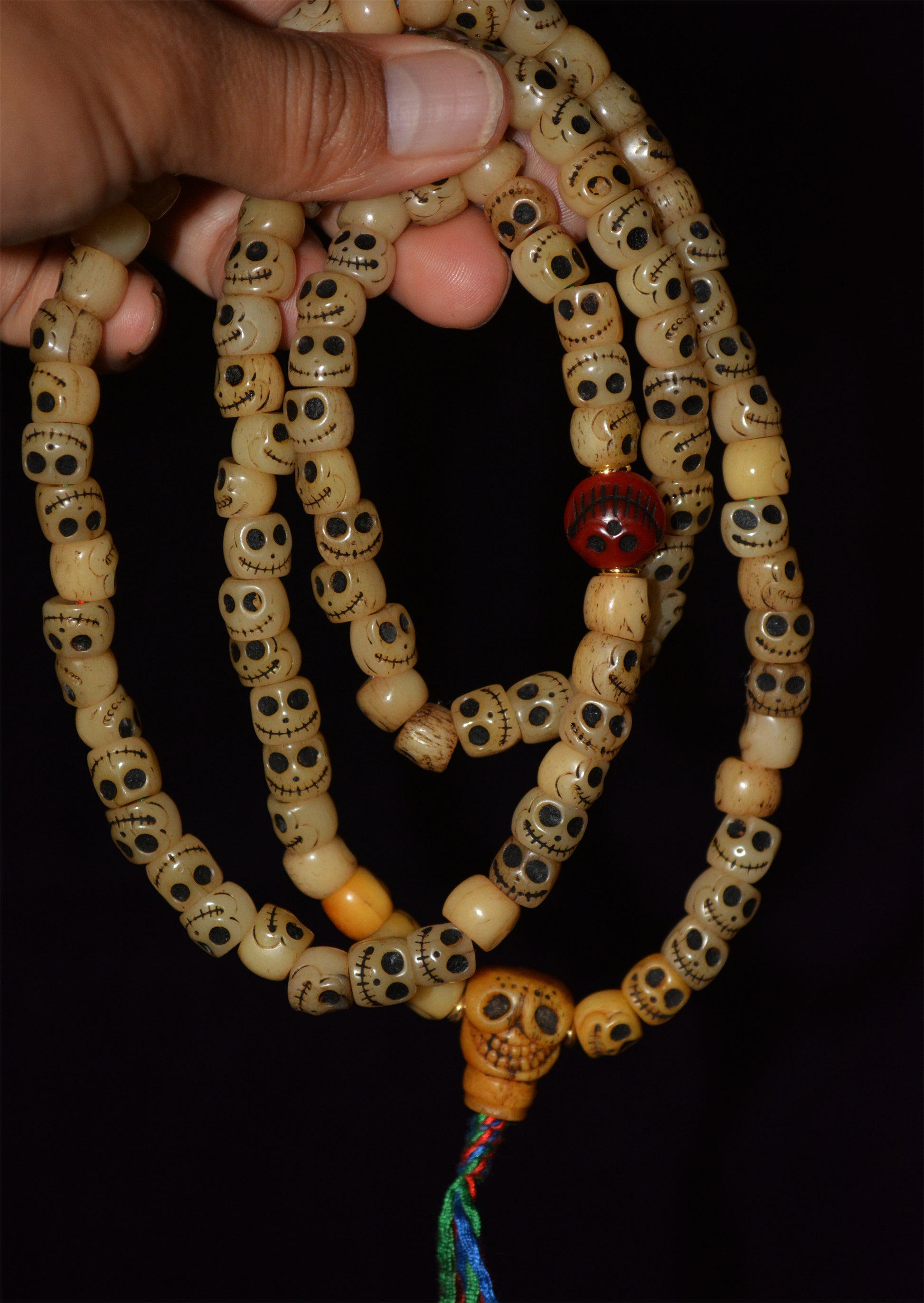 Real Tibetan Old Antique Skull Prayer Beads Bracelet Kapala Bone Mala Rosary Himalayan Genuine 108 Buddhism Worry Necklace Amulet