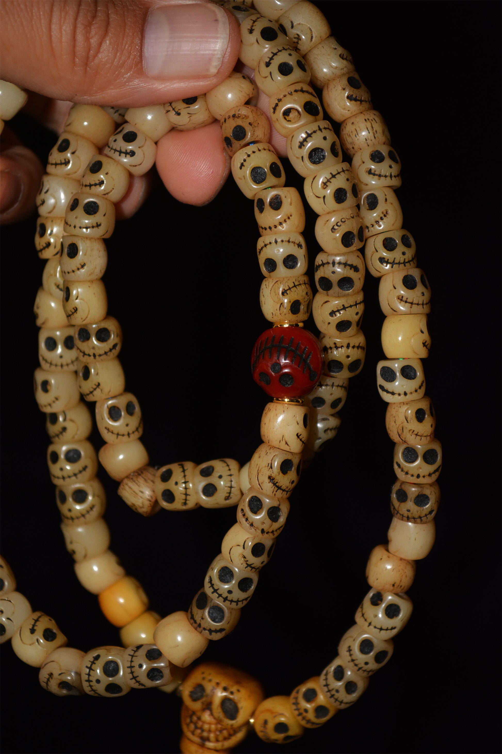 Real Tibetan Old Antique Skull Prayer Beads Bracelet Kapala Bone Mala Rosary Himalayan Genuine 108 Buddhism Worry Necklace Amulet
