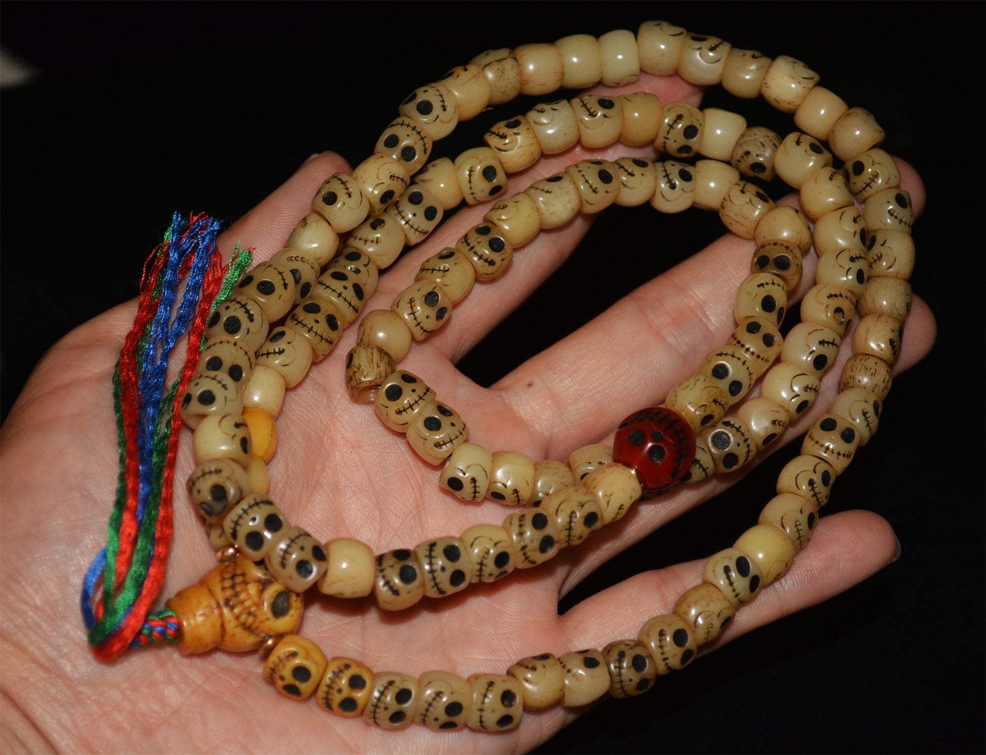 Real Tibetan Old Antique Skull Prayer Beads Bracelet Kapala Bone Mala Rosary Himalayan Genuine 108 Buddhism Worry Necklace Amulet