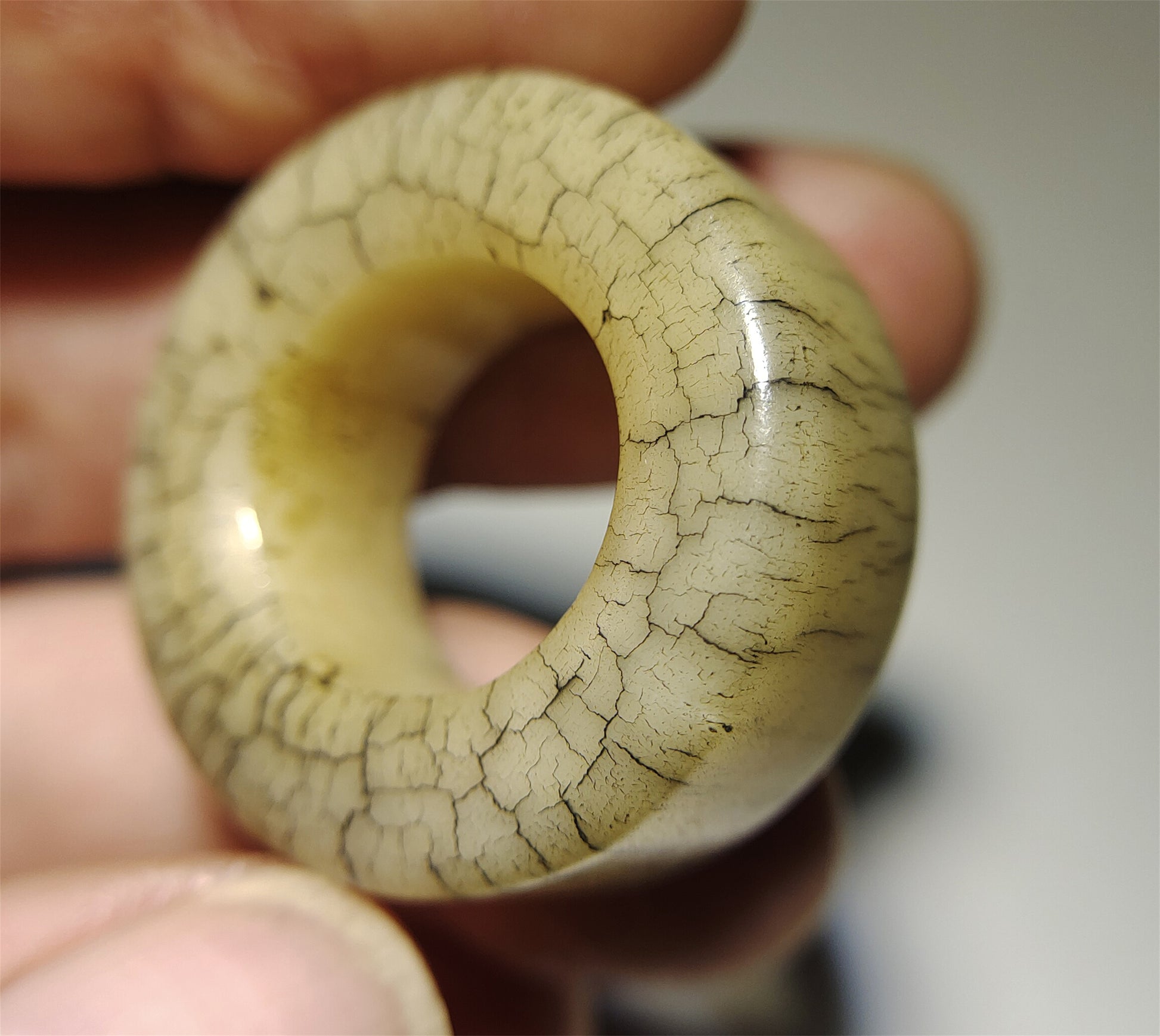 Real Tibetan Old Antique Yak Bone Pendant Ring Amulet Mala Prayer Kapala Bead Doughnut Lucky Talisman Donut