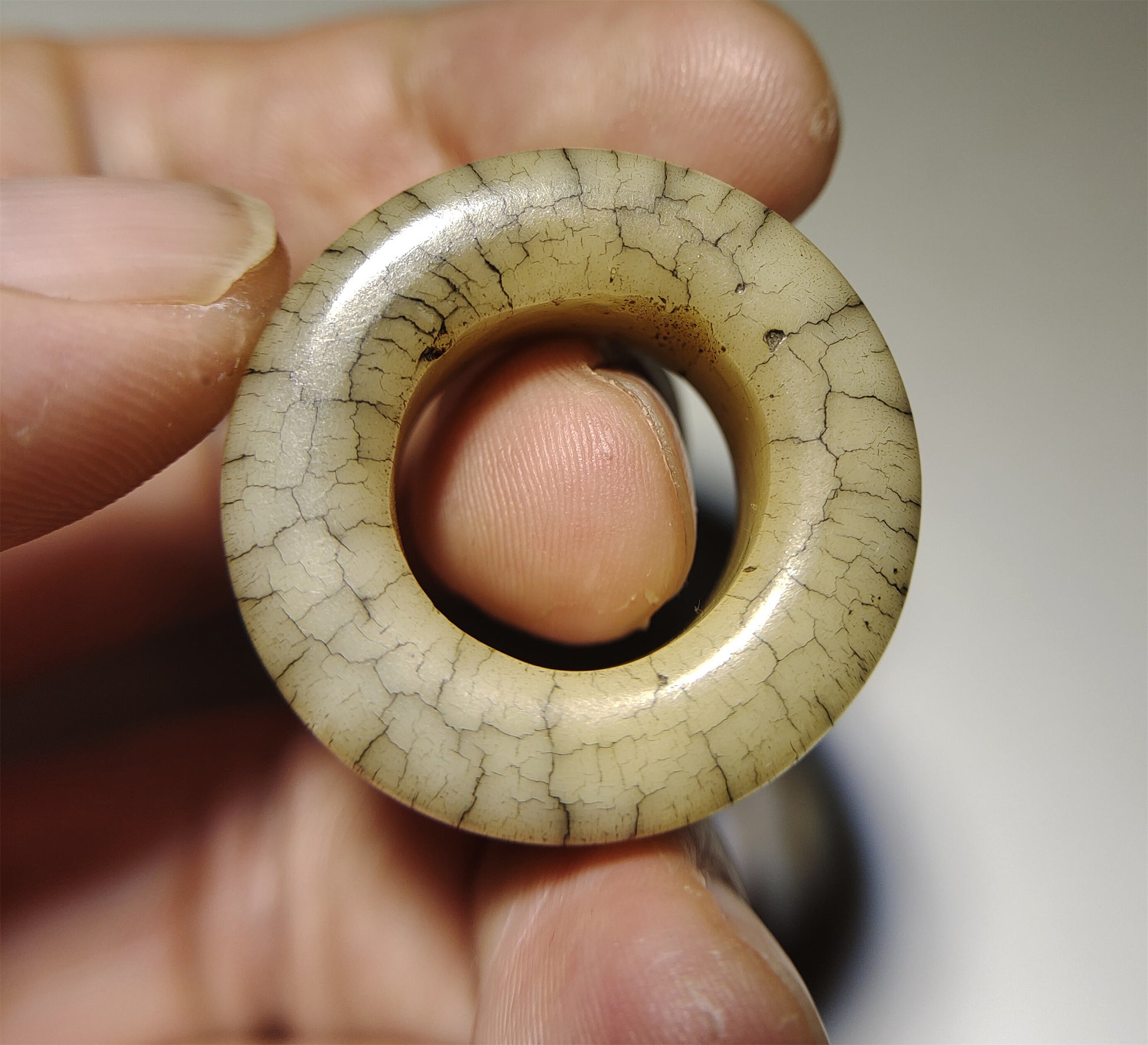 Real Tibetan Old Antique Yak Bone Pendant Ring Amulet Mala Prayer Kapala Bead Doughnut Lucky Talisman Donut