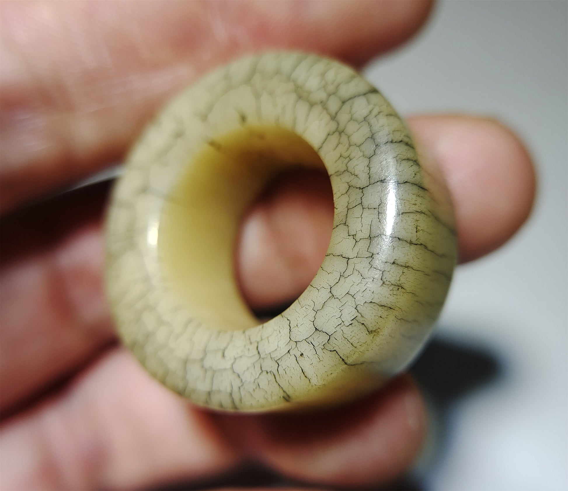 Real Tibetan Old Antique Yak Bone Pendant Ring Amulet Mala Prayer Kapala Bead Doughnut Lucky Talisman Donut