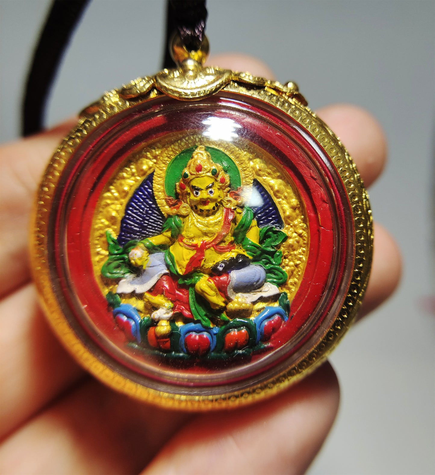 Tibetan Antique Yellow Jambhala Tsha Tsha Gau Prayer Box Pendant Ghau Niche Shrine Himalayan Copper Amulet Genuine Tsa Tsa Talisman