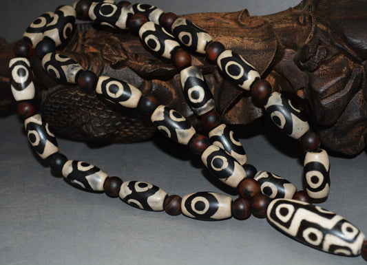 Real Tibetan Old Three Eyes Dzi Bead Bracelet Amulet Mala Prayer Beads Himalayas Agate Nine Gzi Tibet