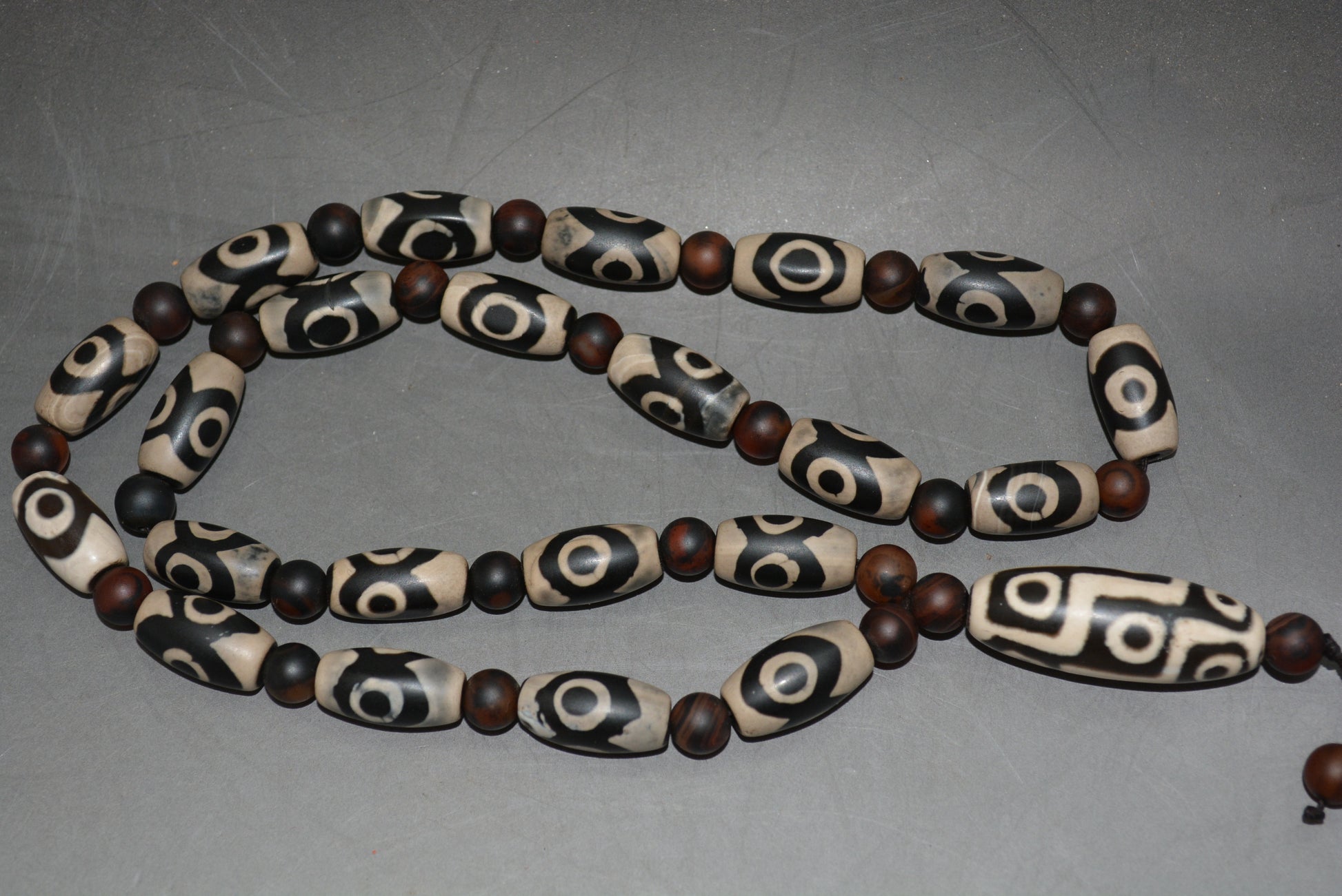 Real Tibetan Old Three Eyes Dzi Bead Bracelet Amulet Mala Prayer Beads Himalayas Agate Nine Gzi Tibet