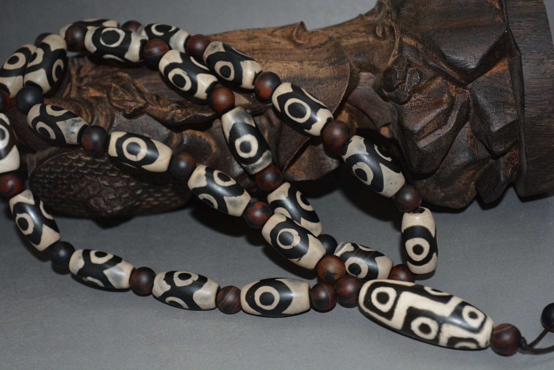 Real Tibetan Old Three Eyes Dzi Bead Bracelet Amulet Mala Prayer Beads Himalayas Agate Nine Gzi Tibet