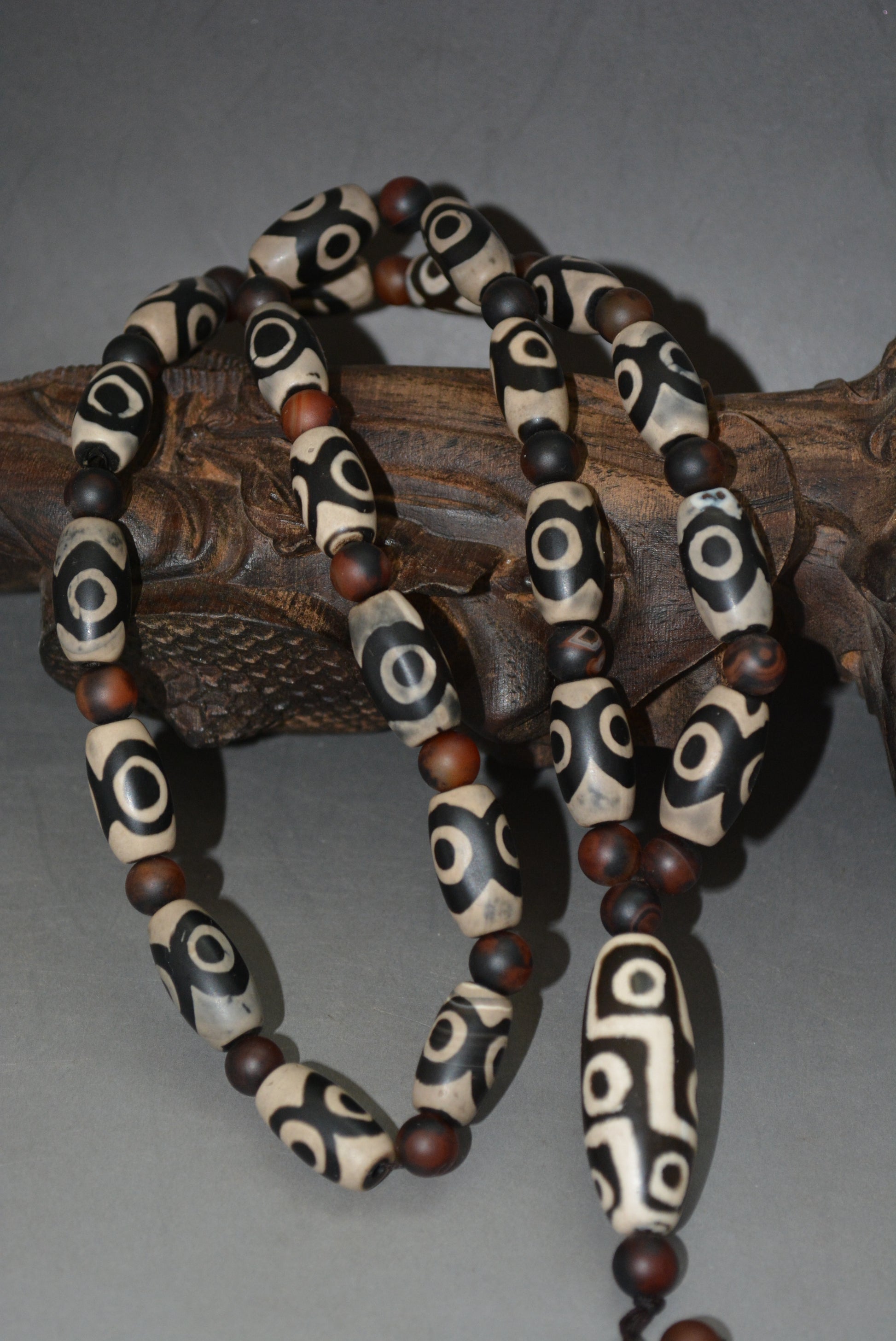 Real Tibetan Old Three Eyes Dzi Bead Bracelet Amulet Mala Prayer Beads Himalayas Agate Nine Gzi Tibet