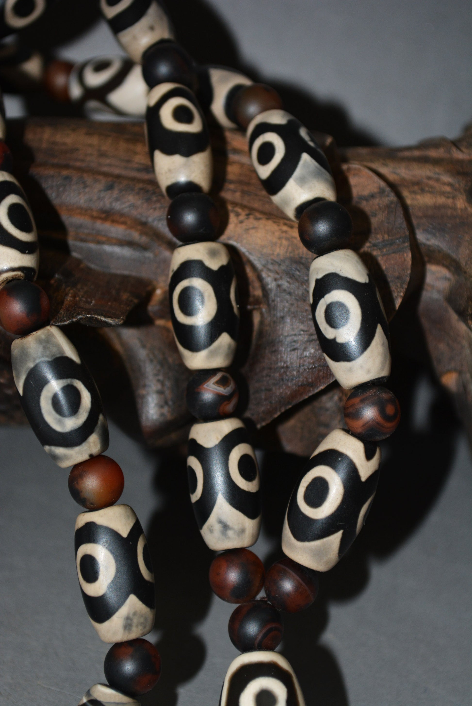 Real Tibetan Old Three Eyes Dzi Bead Bracelet Amulet Mala Prayer Beads Himalayas Agate Nine Gzi Tibet