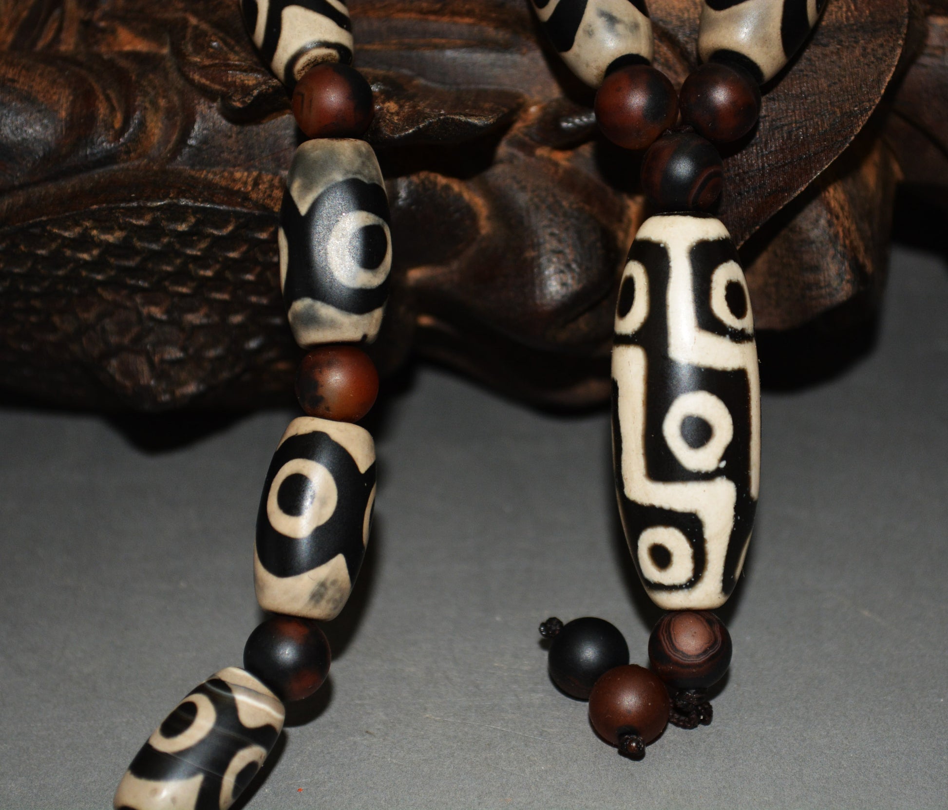 Real Tibetan Old Three Eyes Dzi Bead Bracelet Amulet Mala Prayer Beads Himalayas Agate Nine Gzi Tibet
