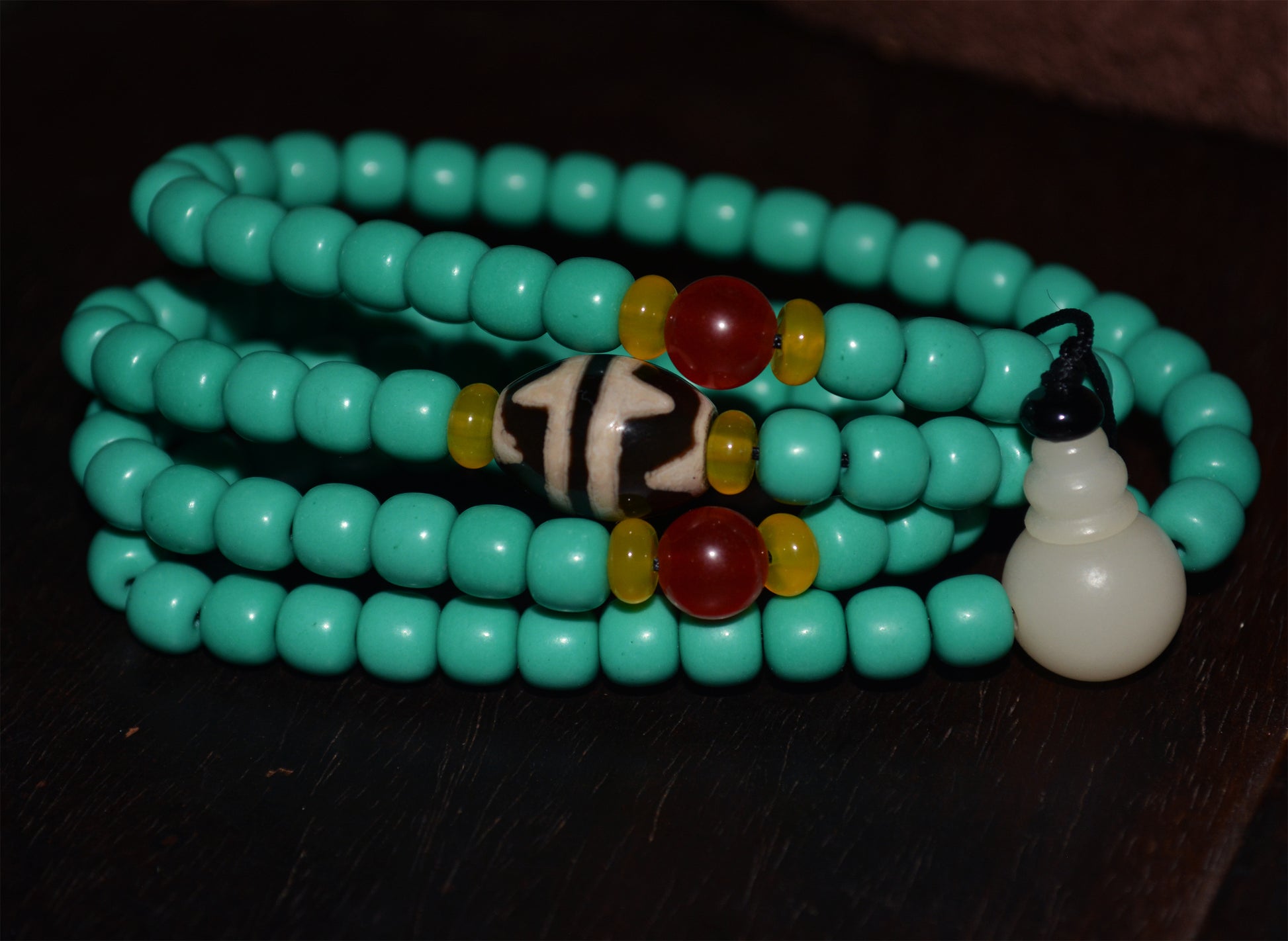 Real Tibetan Turquoise Bracelet Mala Prayer Beads Old Antique Rosary Natural Blue Stone Necklace Chain Genuine water wave tiger Dzi Worry 108