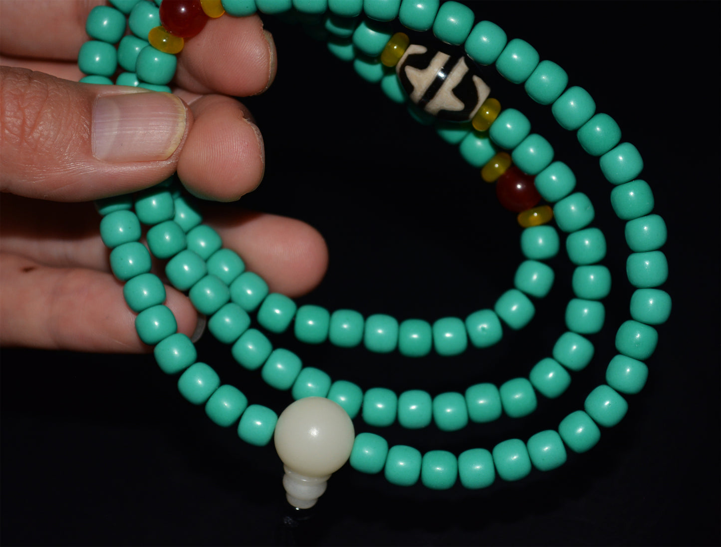 Real Tibetan Turquoise Bracelet Mala Prayer Beads Old Antique Rosary Natural Blue Stone Necklace Chain Genuine water wave tiger Dzi Worry 108