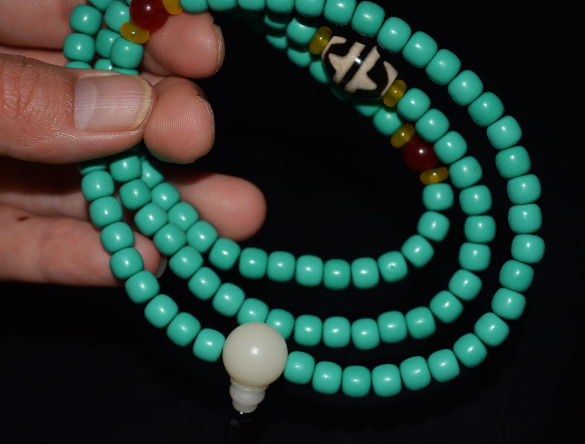 Real Tibetan Turquoise Bracelet Mala Prayer Beads Old Antique Rosary Natural Blue Stone Necklace Chain Genuine water wave tiger Dzi Worry 108