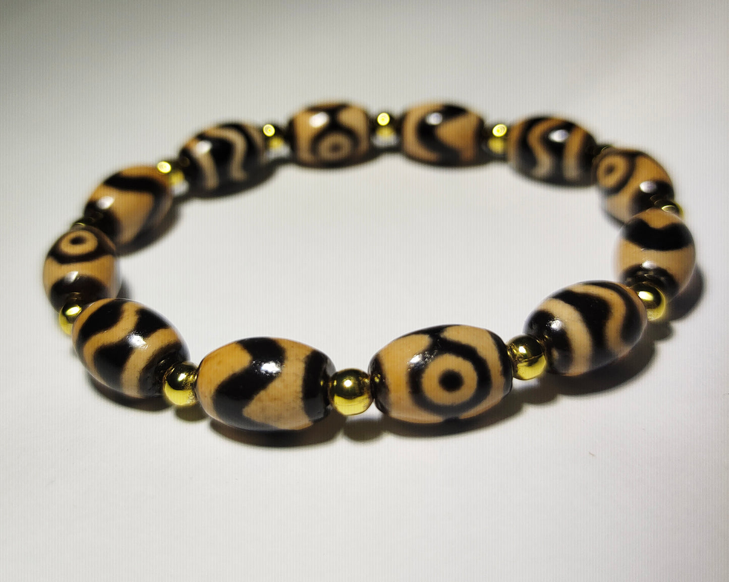 Real tibetan pure three eyes dzi bead bracelet amulet genuine old ancient himalaya agate tiger tooth water wave zigzag mala gzi pendant talisman