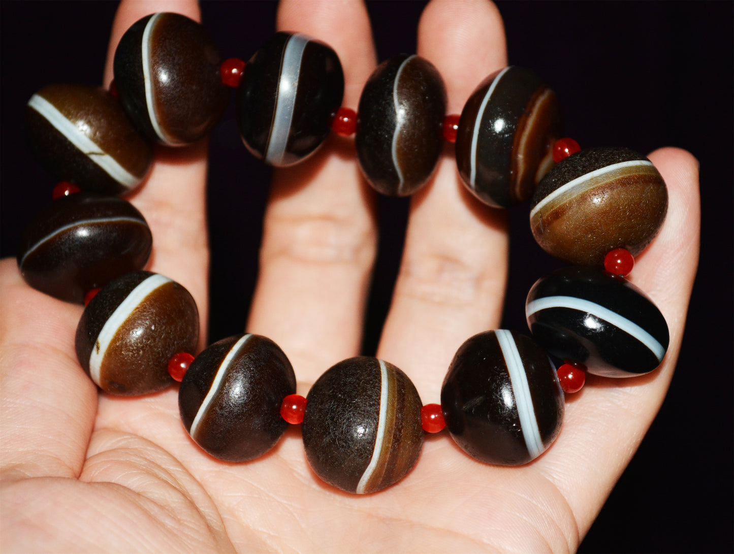 Tibetan Ancient Medicine Dzi Bead Bracelet Amulet Himalaya Real Banded Sulemani Agate Gzi Mala