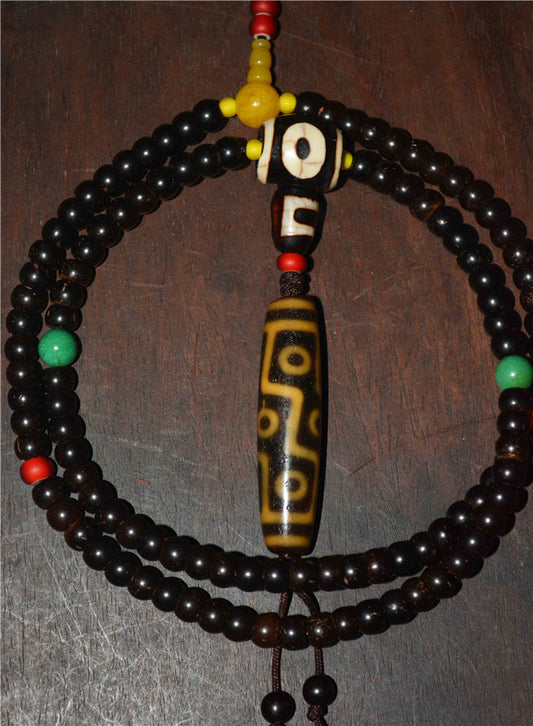 Tibetan Ancient Nine Eyes Dzi Bead Amulet Pendant Real Himalayan Agate 9 Eyed Gzi Talisman