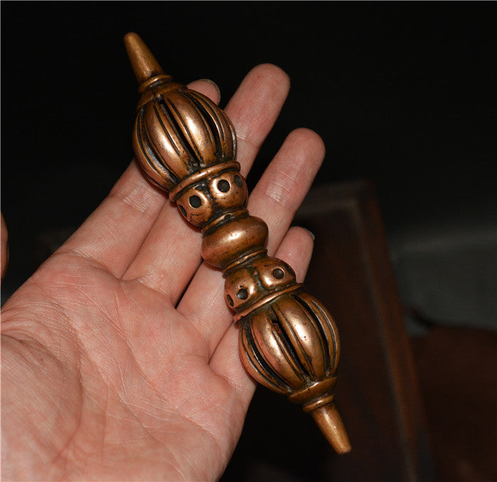 Tibetan Old Antique Nine Pronged Vajra Dorje Phurba Nepal Bronze Skull Talisman Amulet Statue
