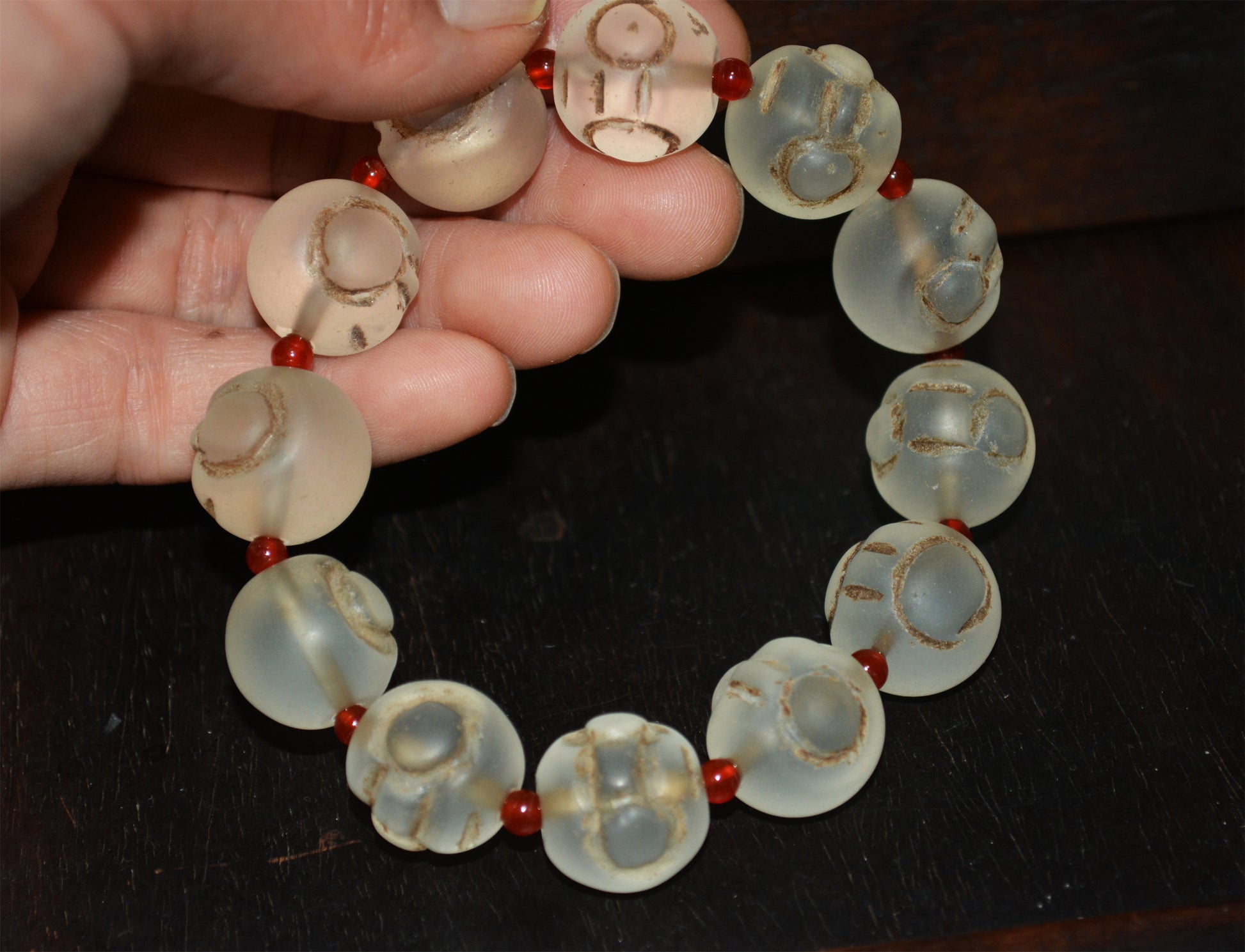 Tibetan Old Antique Colored Glaze White Glass Bracelet Mala Prayer Beads Himalaya Rosary