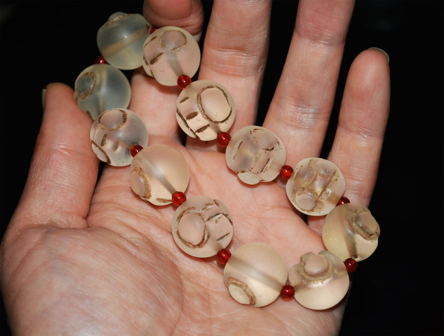 Tibetan Old Antique Colored Glaze White Glass Bracelet Mala Prayer Beads Himalaya Rosary
