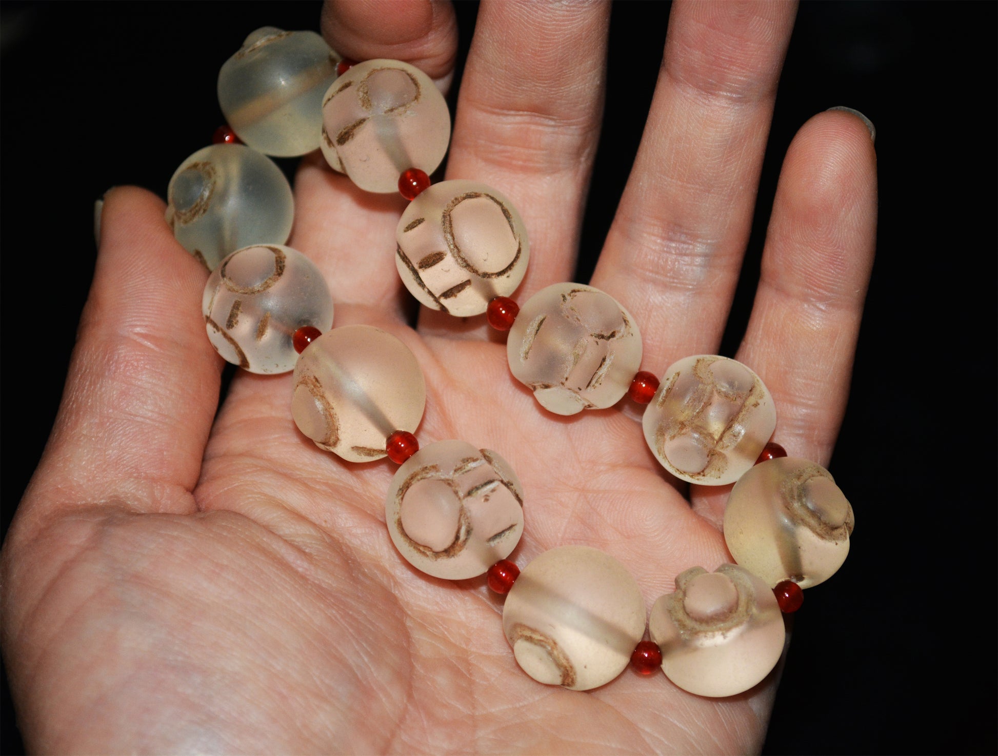 Tibetan Old Antique Colored Glaze White Glass Bracelet Mala Prayer Beads Himalaya Rosary