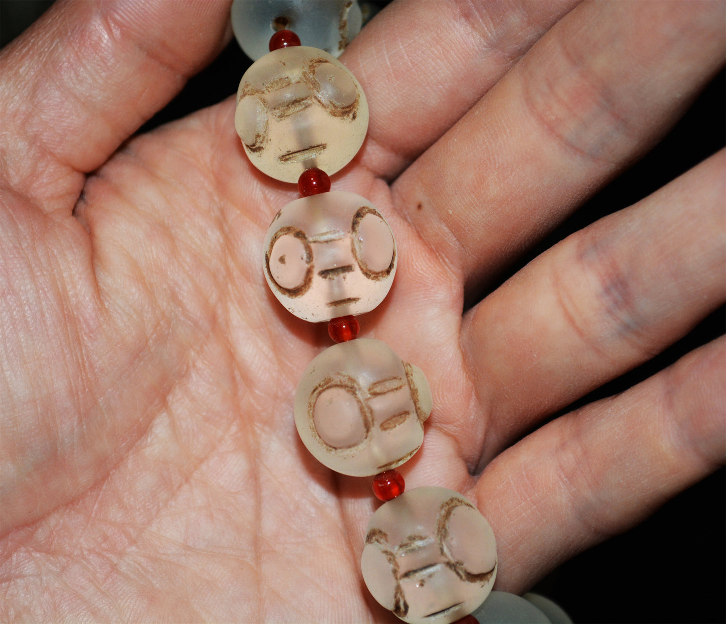 Tibetan Old Antique Colored Glaze White Glass Bracelet Mala Prayer Beads Himalaya Rosary