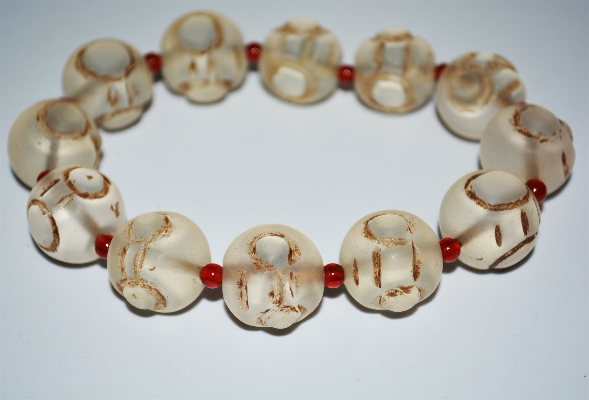 Tibetan Old Antique Colored Glaze White Glass Bracelet Mala Prayer Beads Himalaya Rosary